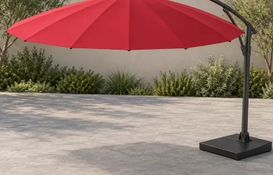 Minh họa ô lệch tâm tròn đỏ với trụ cong đen bên phải và đế thấp