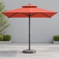 Ô chính tâm tán vuông đỏ san hô hai tầng với trụ giữa và đế đá đa giác